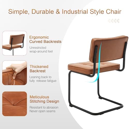 Zesthouse Faux Leather Dining Chairs Set of 6, Industrial Metal Chairs with M...