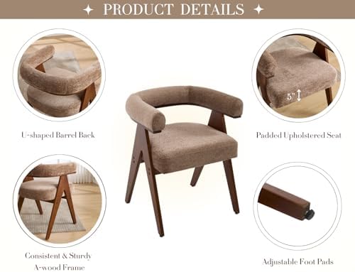 CIMOTA Barrel Wooden Dining Chairs with Arms Set of 4, Farmhouse Fabric Uphol...