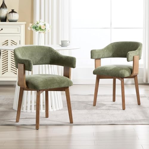 ROCITY Green Dining Chairs Set of 2, Mid Century Modern Kitchen Chairs with C...
