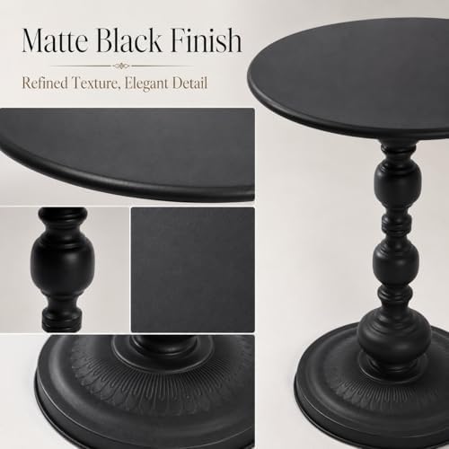 Vintage Matte Black Round Metal Side Table Set of 2 for Living Room, Office | End Tables, Nightstand, Drink and Coffee Accent Tables, Decorative Sofa Bedside Tables for Small Space, Bedroom, Apartment