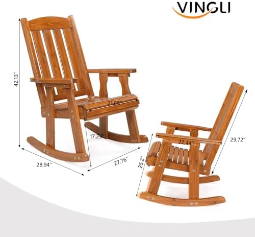 VINGLI Outdoor Rocking Chair, Heavy Duty 600 LBS Wooden Rocker, Teak(1PC) | H...