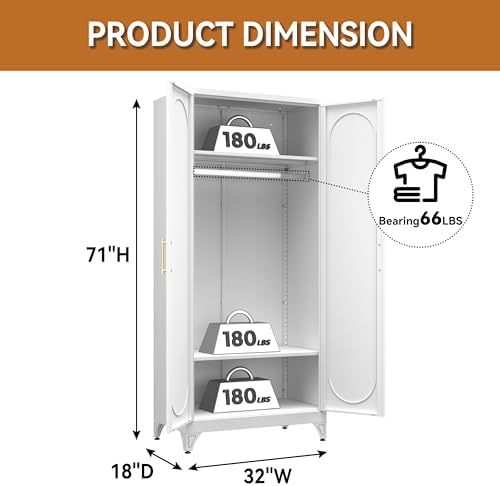 Polup 71" White Metal Armoire Wardrobe Closet with 2 Doors and Shelves
