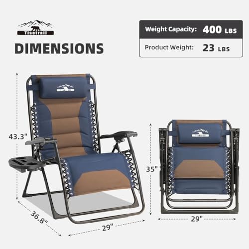 Zero Gravity Chair Oversized Recliner Padded Reclining Patio Chairs Folding XL Anti Gravity Lounge Chair with Adjustable Pillow and Cup Holder for Outdoor Camping Patio Lawn