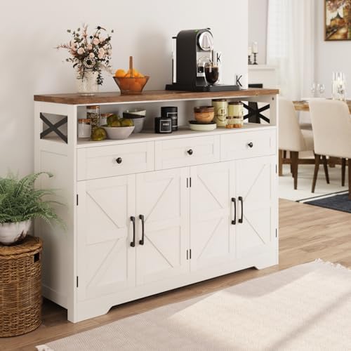 Befrases Farmhouse Buffet Cabinet with Drawers & Open Shelf, Sideboard