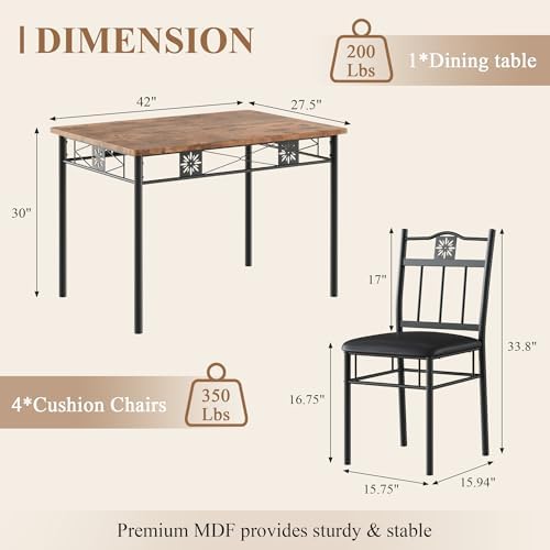 VECELO Dining Table Set for 4, 5-Piece Wood Kitchen Table with Upholstered Pa...