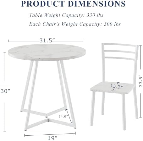 VECELO Small Round Dining Table Set for 2, Wood Tabletop with Strong Metal Fr...