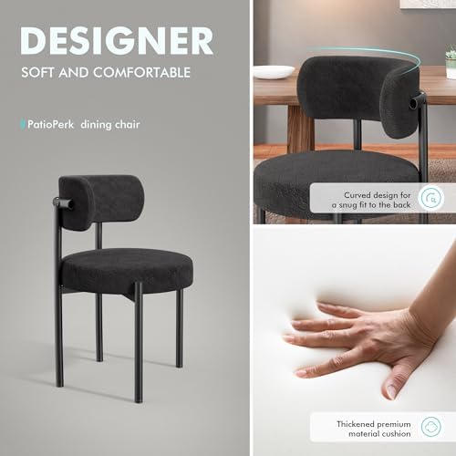 PatioPerk Boucle Dining Chairs Set of 6, Black Mid Century Morden Chair