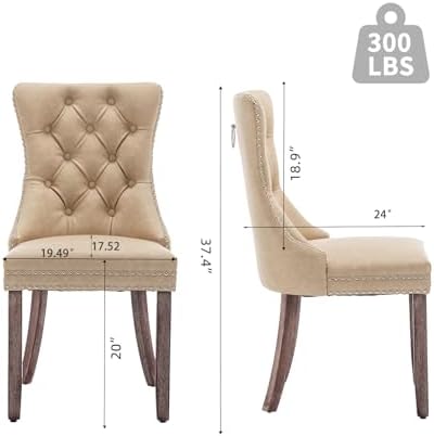 Leather Dining Chairs Set of 6, Upholstered Dining Room Chairs with Nailhead ...