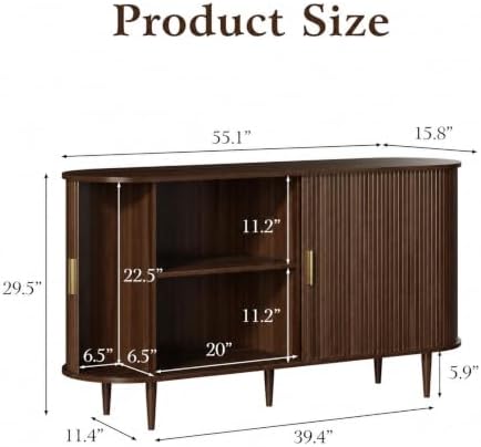 DHH Sideboard Buffet Cabinet with Storage,Mid Century Modern Fluted Accent Co...
