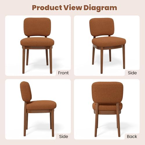 Wooden Dining Chairs Set of 4, Boucle Upholstered Kitchen Chairs with Solid W...