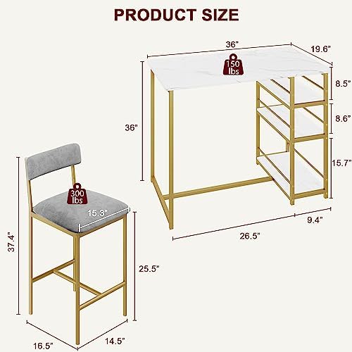 IDEALHOUSE Dining Table Set for 2, Counter Height Kitchen Table and Chairs, B...