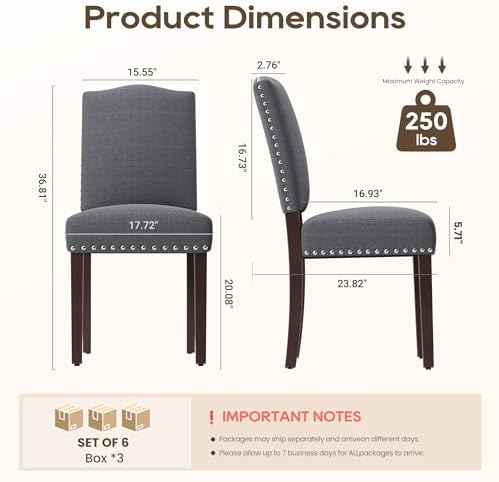 Upholstered Dining Chairs Set of 6 with Thickened Seat Cushion