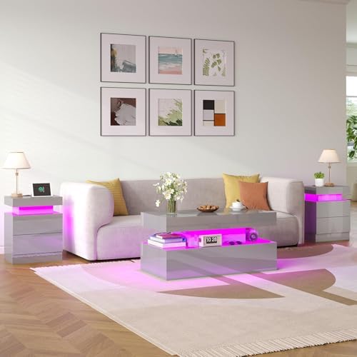 LUXOAK 3-Piece Modern Coffee Table Set with LED