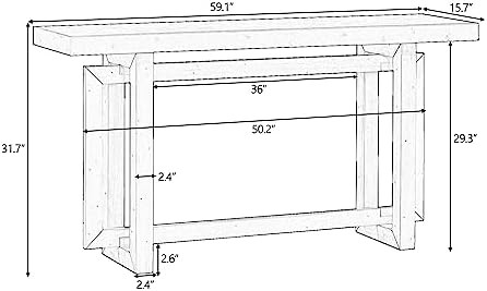 Contemporary Console Table with Wood Top, 59" Wood Extra Long Entryway T...
