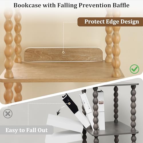 Fultyle Bookshelf, 4-Tier Wooden Bookcase with Open Shelves, Modern Book Shel...