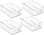 mDesign Small Plastic Storage Organizer Container Bin, Closet Organization for Hallway, Bedroom, Linen, Coat, Entryway - Holds Clothing, Blankets, Accessories, Toys - Ligne Collection, 4 Pack, Clear