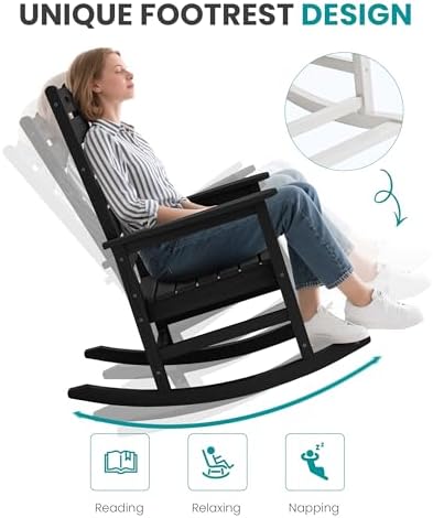 SERWALL Outdoor Rocking Chair Set of 2, Oversized HDPE Rocker, Black | Heavy ...