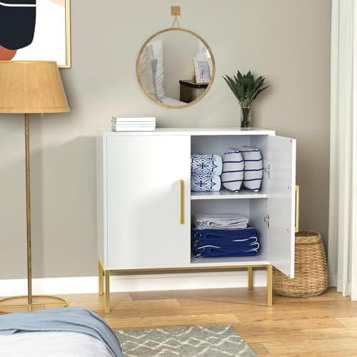 JOZZBY Buffet Sideboard Cabinet with Storage and Adjustable Shelves, White丨Mo...
