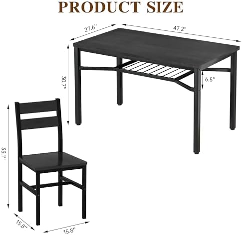 Hooseng Dining Table Set for 4, Wood Kitchen Table Chairs Set with Storage, F...