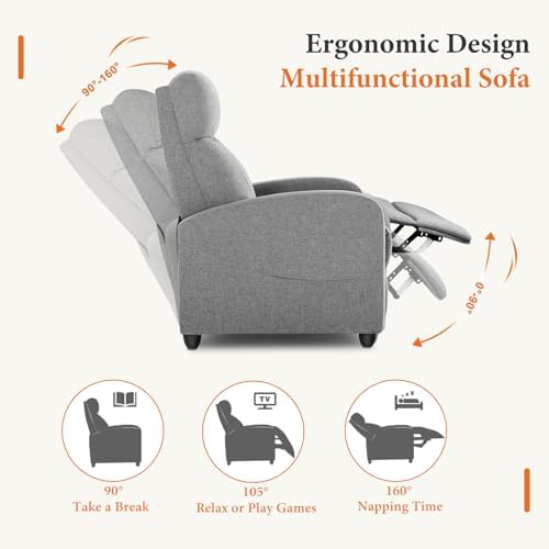 Sweetcrispy Recliner Chair Fabric Recliner Sofa No Massage, Home Theater Seat...