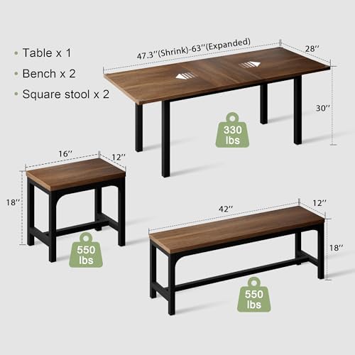 Feonase 5-Piece Dining Table Set for 4-8 People, 63" Extendable Kitchen ...