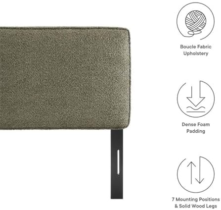 Pemberly Row Queen Headboard, Boucle Fabric Upholstery, Sage Green, Pillow-St...