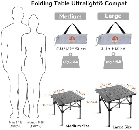 Opliy Portable Folding Camping Table for 2-4 Persons Aluminum Collapsible Tab...