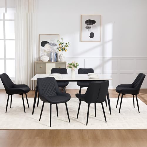 Dining Chair Set of 6, Modern Dining Chairs with Thick Cushion, Faux Leather ...