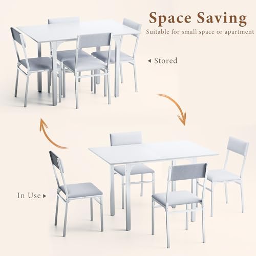 HUAHUU Dining Table Set for 4, Extendable Kitchen Table Cushion Chairs Set of...