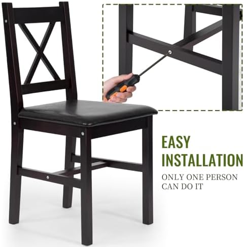FDW | 3-Piece Solid Pine Wood Dining Table | Brown | Kitchen Table