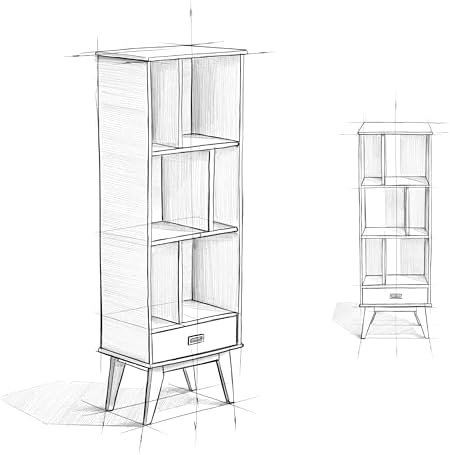 SIMPLIHOME Draper 22W x 64H Solid Wood Bookcase in Tawny Brown Teak