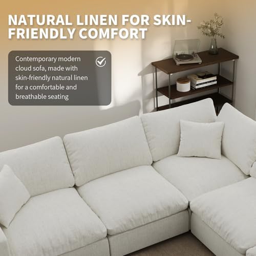 Modern Sectional Linen Couch for Living Room V-Shape Sofas,6 Seat Modular Clo...