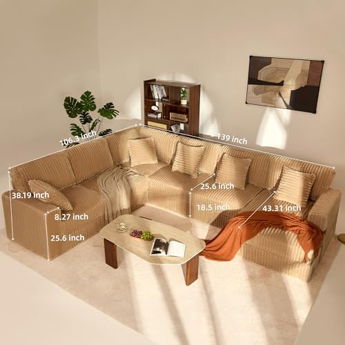 GOSUHI 139" U-Shaped Cloud Couch, Modular Sectional, Deep Seats, Camel |...
