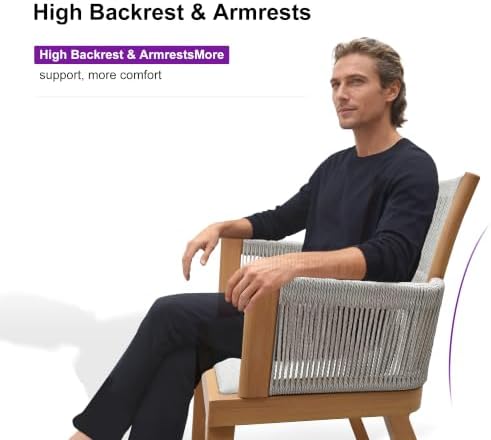 PURPLE LEAF Outdoor Bar Stool Chair Set of 2, Rustproof Aluminum, Teak