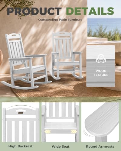 Outdoor Rocking Chair, HDPE Patio Rocking Chair, All Weather,White | Relax in...