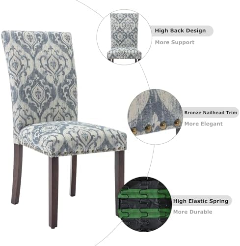 COLAMY High Back Dining Chairs Set of 4, Blue/White Flower