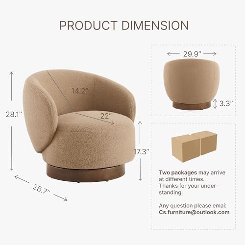 KISLOT Swivel Barrel Accent Chair, Boucle Fabric, Sand, 2-Pack | Modern Style...