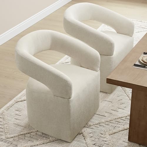 KISLOT Upholstered Dining Chairs Set of 4 with Casters, Cream Beige