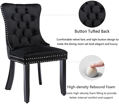 Black Velvet Dining Chairs Set of 4, Modern Upholstered Kitchen Chairs