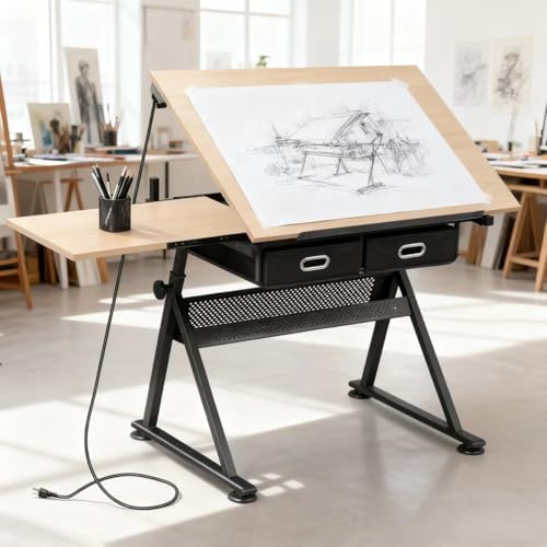 ZENY Adjustable Drafting Table with Stool Tilting Drawing Desk Artist Table