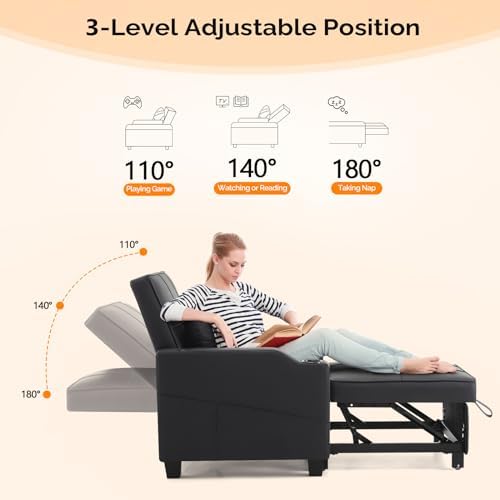 VINGLI Convertible Sleeper Chair Bed, Pull Out Sofa Couch for Living Room | B...