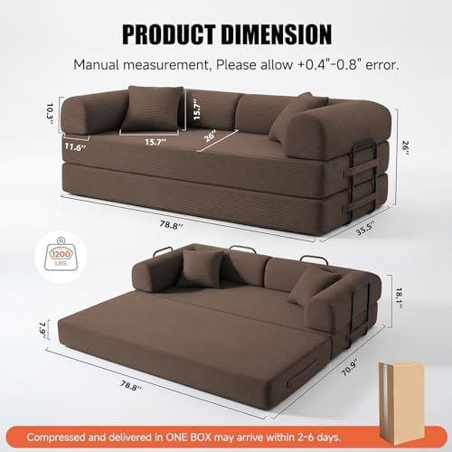 79" Convertible Futon Sofa Bed,6-in-1 Couches for Living Room | Corduroy...