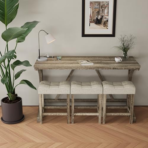 allamazing 4-Piece Counter High Bar Table Set with Socket and 3 Fabric Padded...