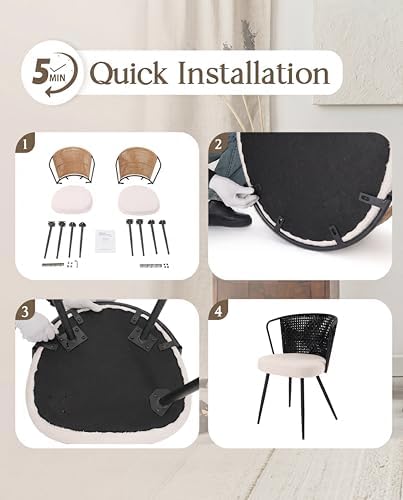 BedsPick Rattan Dining Chairs Set of 4 - Farmhouse Upholstered PE Rattan Kitc...