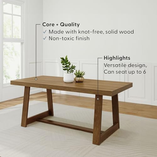 Plank+Beam Classic 72 Inch Dining Table, Rectangular, Pecan Wirebrush | Non-T...