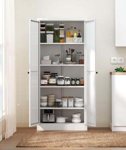 61" Kitchen Pantry Cabinet with 4 Adjustable Shelves - Heavy Duty Freest...