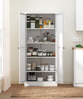 61" Kitchen Pantry Cabinet with 4 Adjustable Shelves - Heavy Duty Freestanding Storage Cabinet for Kitchen, Pantry & Living Room - Tool-Free Assembly, Durable Metal Frame, Space-Saving Design(White)