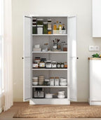 61" Kitchen Pantry Cabinet with 4 Adjustable Shelves - Heavy Duty Freestanding Storage Cabinet for Kitchen, Pantry & Living Room - Tool-Free Assembly, Durable Metal Frame, Space-Saving Design(White)