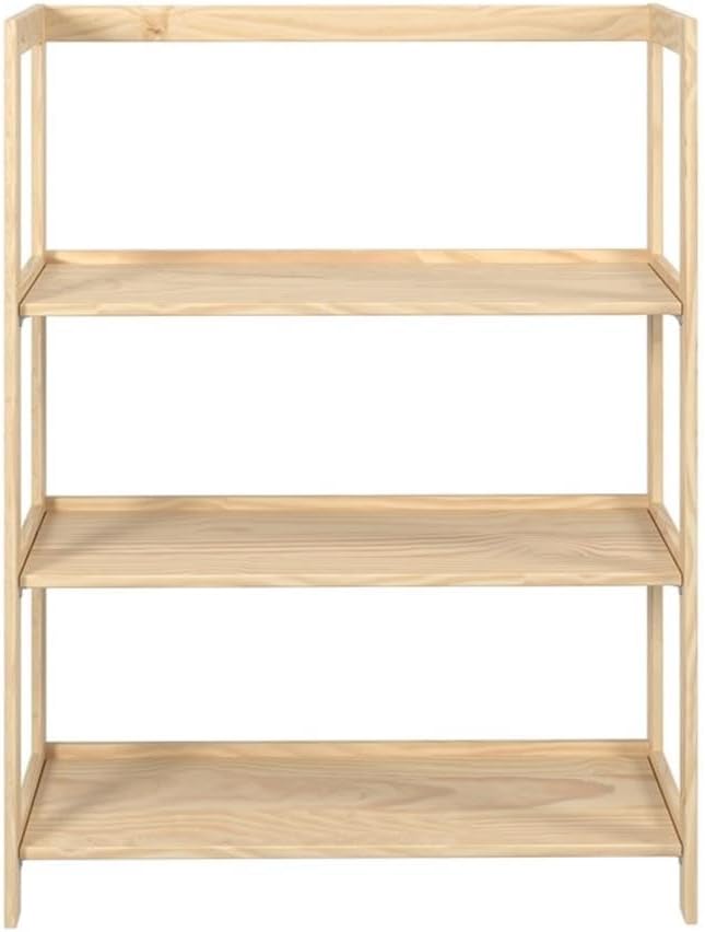 Pemberly Row Modern Solid Wood 3-Shelves Folding Bookcase/Pantry in Unfinished
