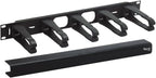 ICC 1U Ring Cable Manager Panel with Cover, Plastic with Metal Back Frame, 4" D-Rings, Horizontal Cable Management, Rackmount for 19” Network Racks, Black, Single Pack